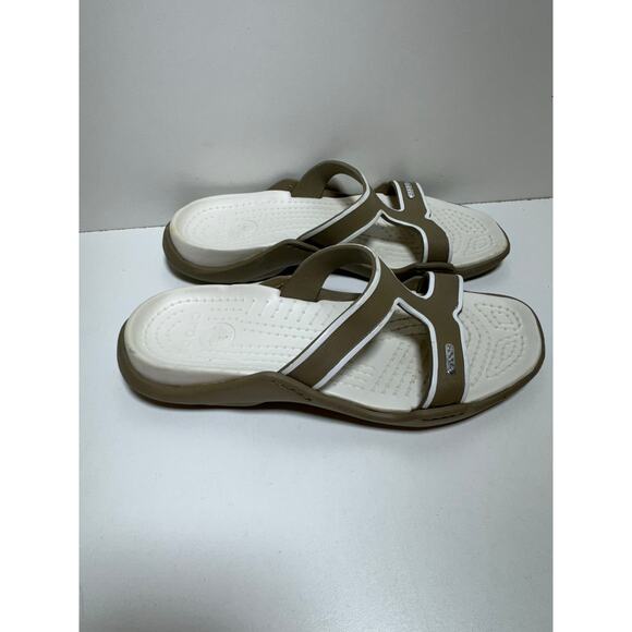 Crocs Classic Women’s Slip On Sandals Sz 10 Taupe White Beach Pool Water Summer - Picture 3 of 7